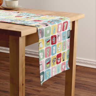 Retro Coffee Pots and Cups Pattern Short Table Runner