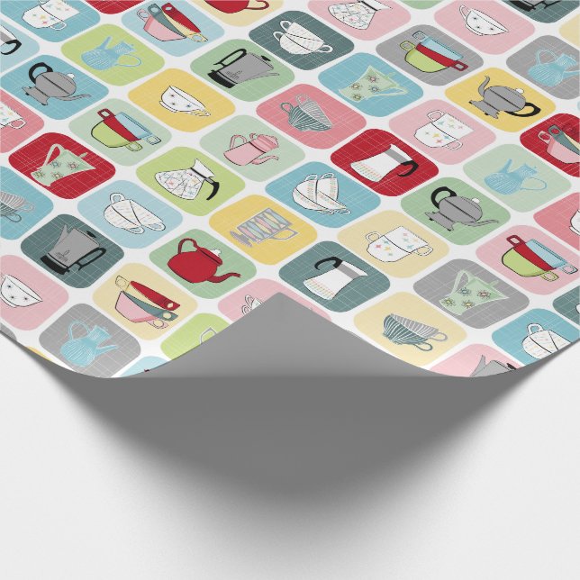 Retro Coffee Pots and Cups Pattern Wrapping Paper (Corner)