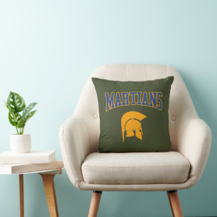Retro College Blue Orange Martians Varsity Sport Cushion