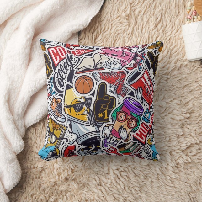 Retro College Vibe Throw Pillow (Blanket)