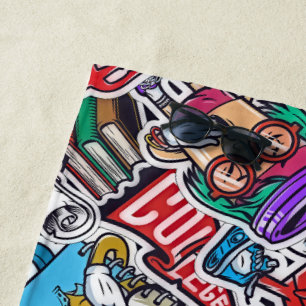 Retro College Vibes Beach Towel – Cool & Colourful