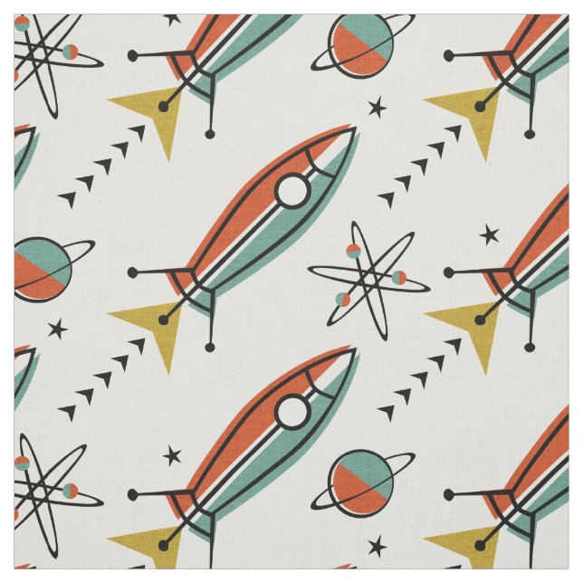Retro Color Block Atomic Rockets Fabric (Swatch)