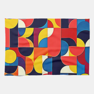 Retro Color Block Geometry Art Tea Towel