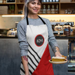 Retro Color Block Stripes Pattern with Monogram Apron<br><div class="desc">This vibrant design has retro vintage appeal with its geometric color block pattern that includes a large angular block of bright red with black and white stripes on the opposite side. A matching round frame has a text template for personalizing with your first and last monogram initials.</div>