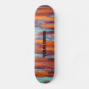 Retro Color Wood Grain Monogram Skateboard