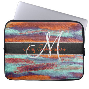 Retro Color Wood Grain Texture Monogram #2 Laptop Sleeve