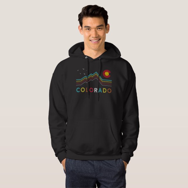 Retro Colorado Flag Rocky Mountain Souvenir Hoodie (Front Full)
