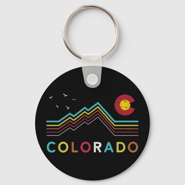 Retro Colorado Flag Rocky Mountain Souvenir Key Ring (Front)