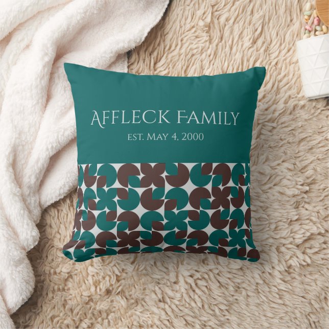 Retro Colorblocked Teal & Brown Custom Family Cushion (Blanket)