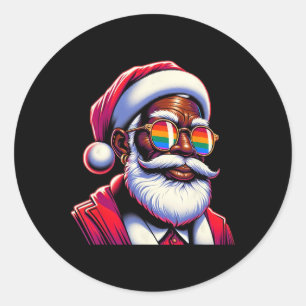 Retro Colored Gay Santa Face Rainbow Sungles Chris Classic Round Sticker