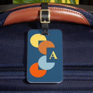 Retro Colorful 3 Quarter Circle Monogram Luggage Tag