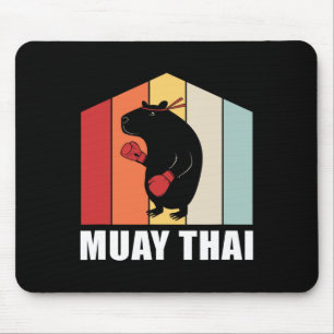 Retro Colorful Animal Pun Kickboxing Capyra Muay T Mouse Mat