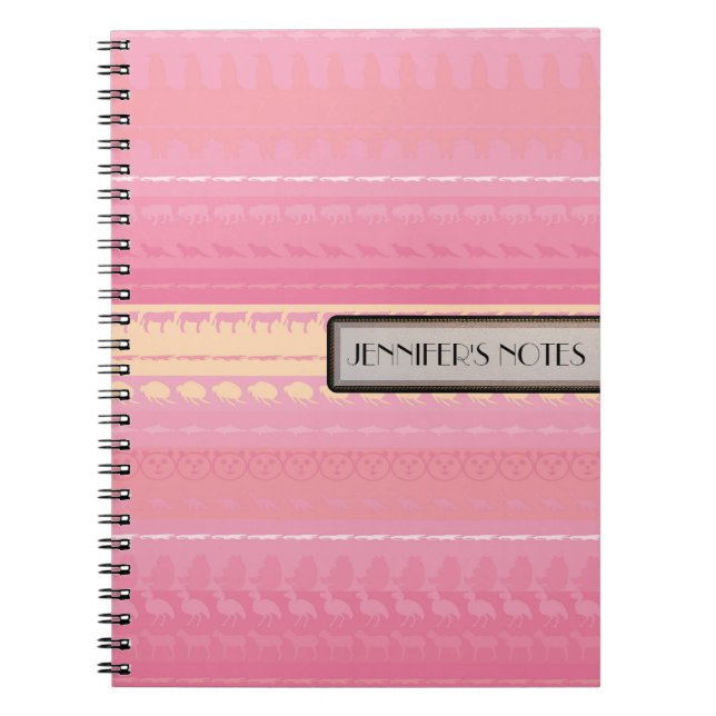 Retro Colorful Animals Modern Stripes Pattern #12 Notebook (Front)