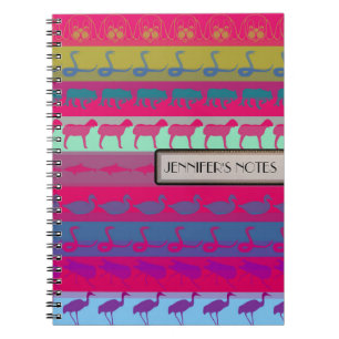 Retro Colorful Animals Modern Stripes Pattern #9 Notebook