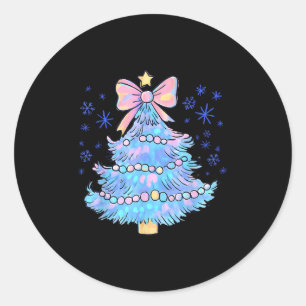Retro Colorful Christmas Tree Coquette Bow Men Wom Classic Round Sticker