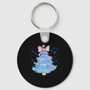 Retro Colorful Christmas Tree Coquette Bow Men Wom Key Ring
