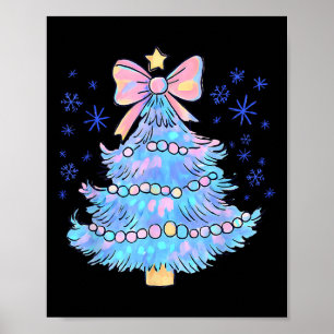 Retro Colorful Christmas Tree Coquette Bow Men Wom Poster