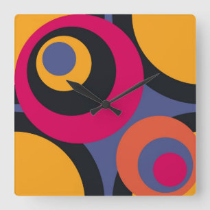 Retro Colorful Fifties Abstract Art Square Wall Clock