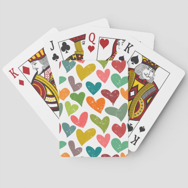 Retro Colorful Groovy Valentine Hearts Pattern Playing Cards (Back)