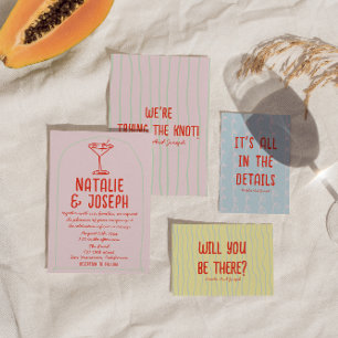 Retro Colorful Hand Drawn Martini Quirky Wedding Invitation
