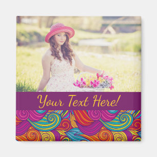 Retro Colorful Jewel Tone Swirly Wave Pattern Magnet