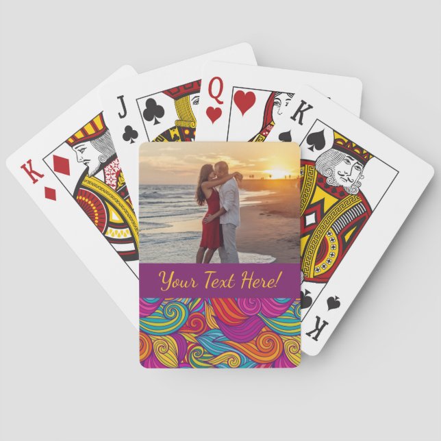 Retro Colorful Jewel Tone Swirly Wave Pattern Playing Cards (Back)