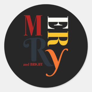Retro Colorful Merry Bright Vintage Christmas  Classic Round Sticker