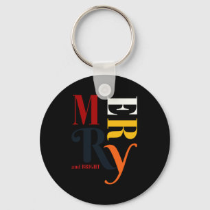 Retro Colorful Merry Bright Vintage Christmas Key Ring