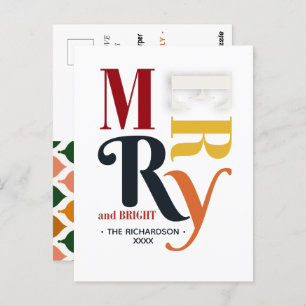 Retro Colorful Merry & Bright Vintage Christmas Postcard