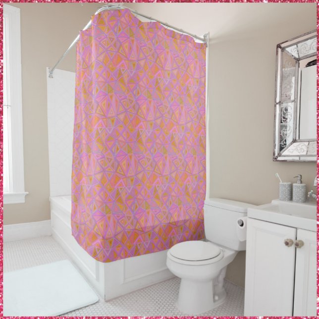 Retro Colorful Pink Purple and Yellow Geometric  Shower Curtain (Creator Uploaded)
