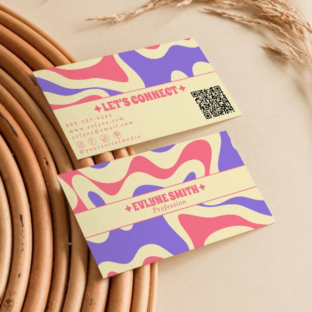 Retro Colorful QR Code Boho Groovy Monochrome  Business Card (Creator Uploaded)