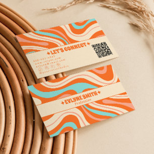 Retro Colorful QR Code Boho Groovy Unique Funky Business Card