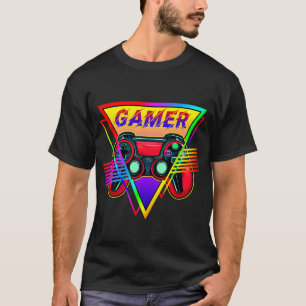 Retro Colorful Rainbow Gamer Computer Gaming  T-Shirt