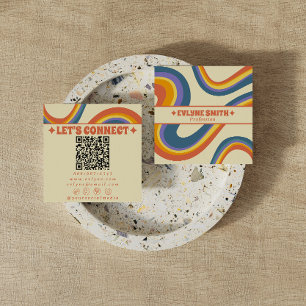 Retro Colorful Rainbow QR Code Boho Groovy Trendy Square Business Card