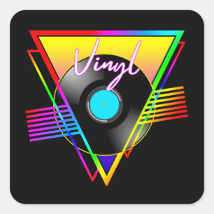Retro Colorful Rainbow Vinyl Music Record Square Sticker