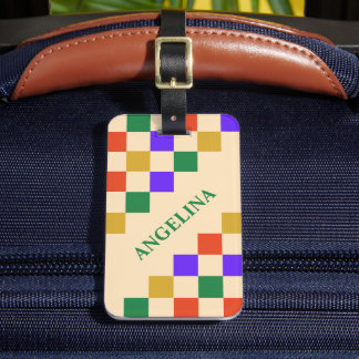 Retro Colorful Squares Geometric Custom Name Luggage Tag