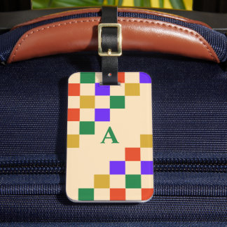 Retro Colorful Squares Geometric Monogram Luggage Tag
