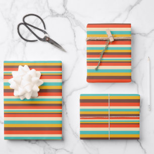 Retro colorful stripes cool wrapping paper sheet