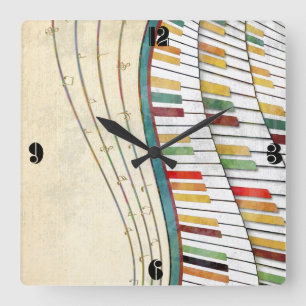 Retro Colorful Wavy Piano  Square Wall Clock