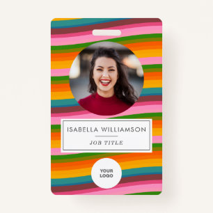 Retro Colorful Wavy Stripes Cute Employee Photo ID ID Badge