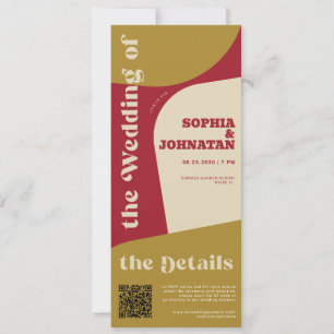 Retro colorful whimsical QR rsvp details wedding Invitation