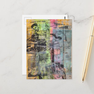Retro Colorful Woodworking mixed media collage Postcard