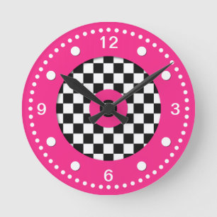 Retro Colors Checks and Hot Pink Wall Clock