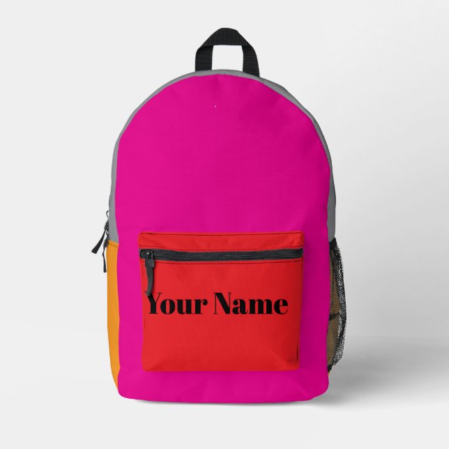 Retro Colour Block Custom Name Printed Backpack (Front)