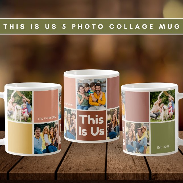 Retro Colour Block This Is Us Quote 5 Photo Collag Coffee Mug (Creator Uploaded)