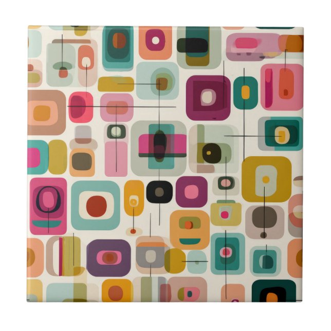 RETRO Colour Blocks Mid Century Modern Abstract Ar Tile (Front)