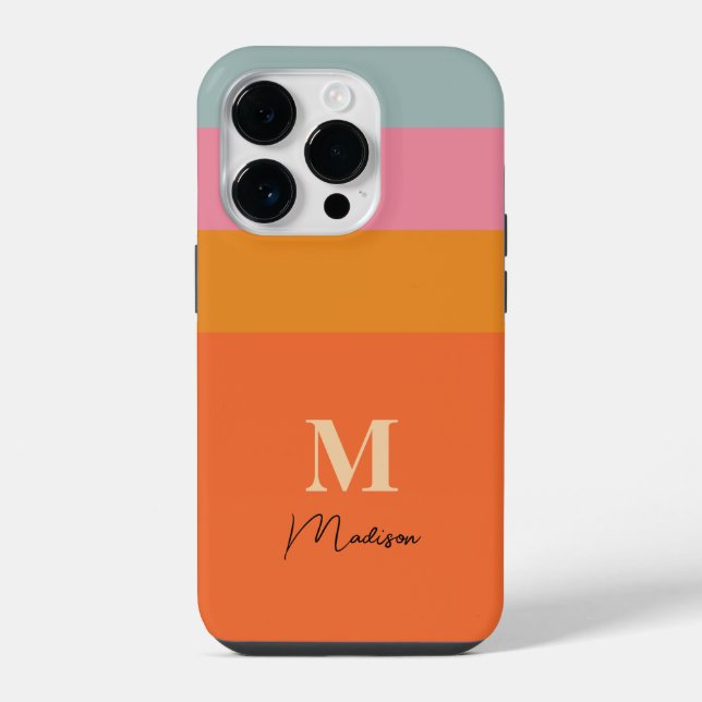 Retro Colour Blocks Monogram  iPhone Case (Back)