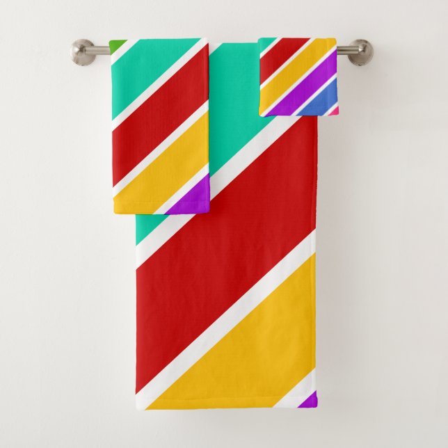 Retro colour candy stripes pattern bath towel set (Insitu)