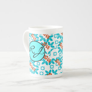 Retro Colour Leaf Pattern Monogrammed Bone China Mug