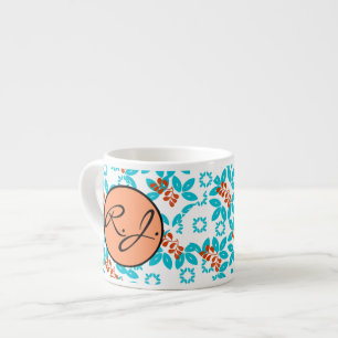 Retro Colour Leaf Pattern Monogrammed Espresso Cup